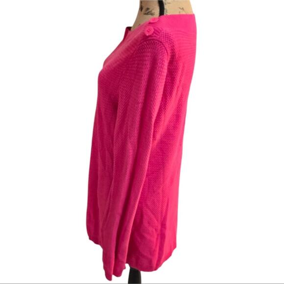 TALBOTS Pink Waffle BASKET WEAVE SWEATER SOLID Boat Neck Button Size Large - Picture 3 of 7